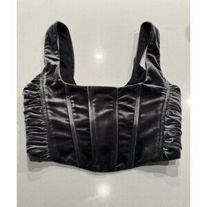 Zara Size XS Dark Gray Velvet Corset Top Cropped Velvet Party Dark Romantic Glam